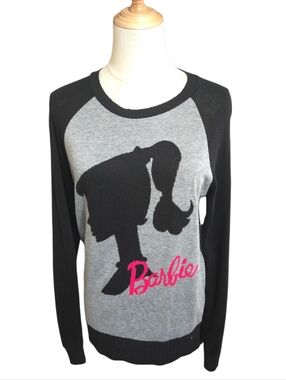 Barbie Black & Gray Crewneck Sweater with Retro Barbie Logo